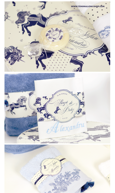 Trusou de botez brodat pentru baiati elegant cu unicorni, Butter Horse 10